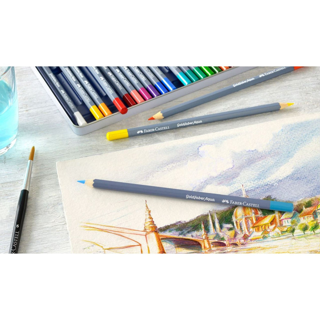 Faber Castell Goldfaber Aqua Watercolour Pencil Set of 12 || مجموعة أقلام تلوين مائية جولد فابر من فيبر كاستل، 12 لونًا