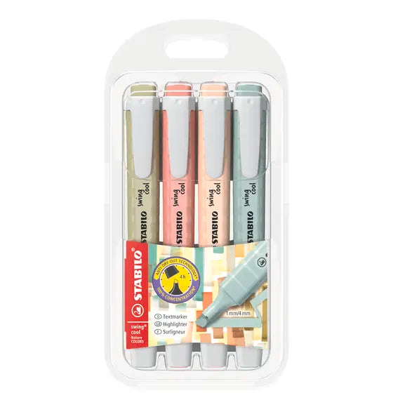 مجموعة أقلام تحديد ستابيلو سوينغ كول، 4 ألوان || Stabilo Highlighter Set Swing Cool 4 Colors