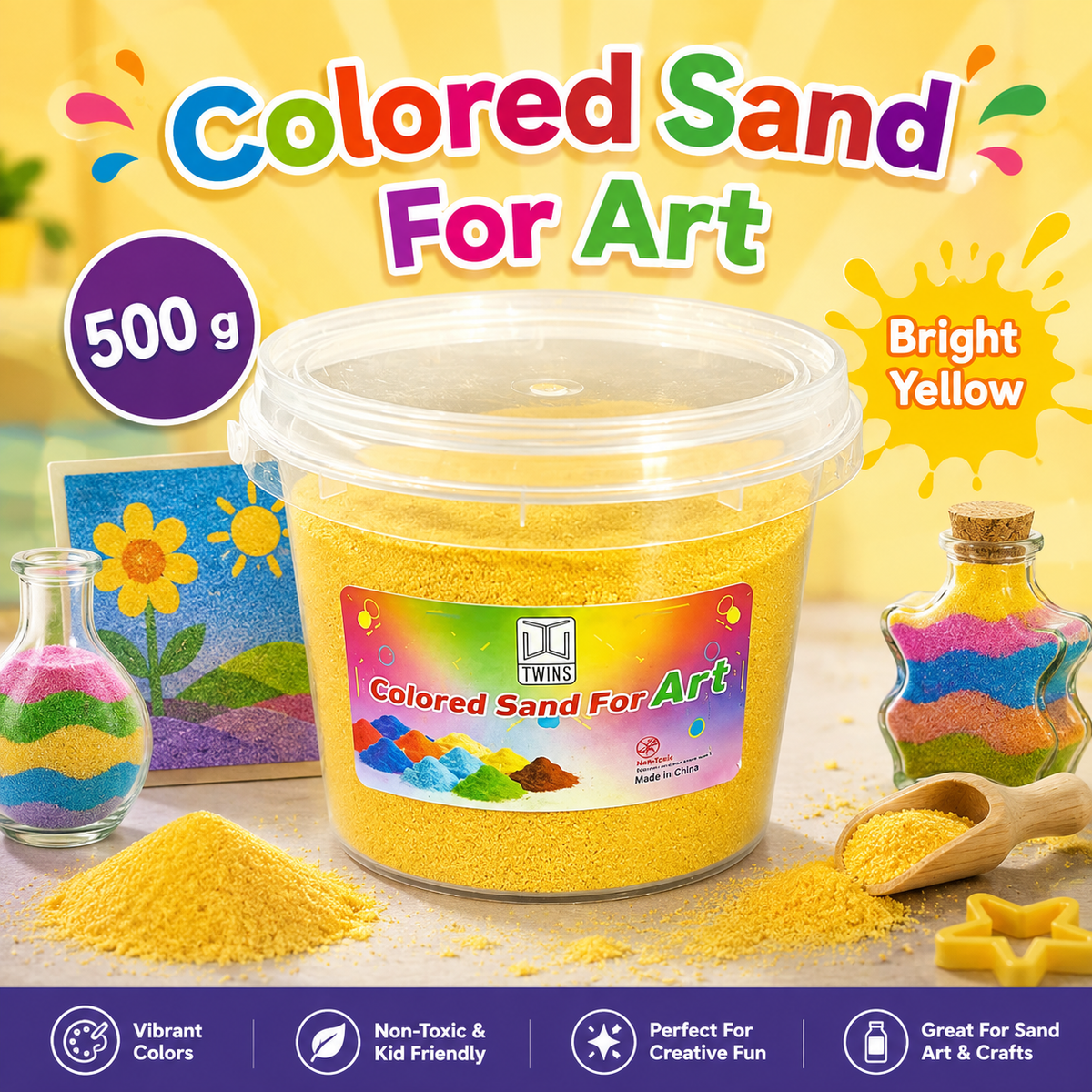 Twins Colored Sand 500g Yellow || رمل ملون توينز 500 جرام اصفر
