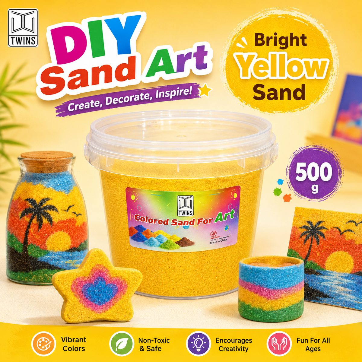 Twins Colored Sand 500g Yellow || رمل ملون توينز 500 جرام اصفر