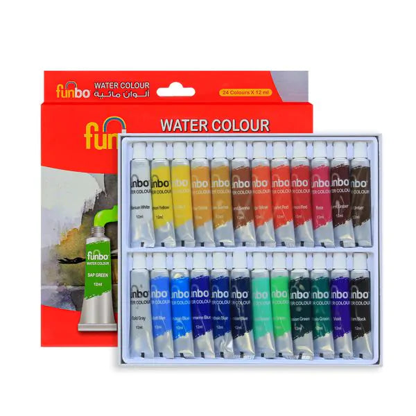 Funbo 24 Watercolor Set 12 ml || مجموعة ألوان مائية فنبو، 24 لونًا، حجم 12 مل