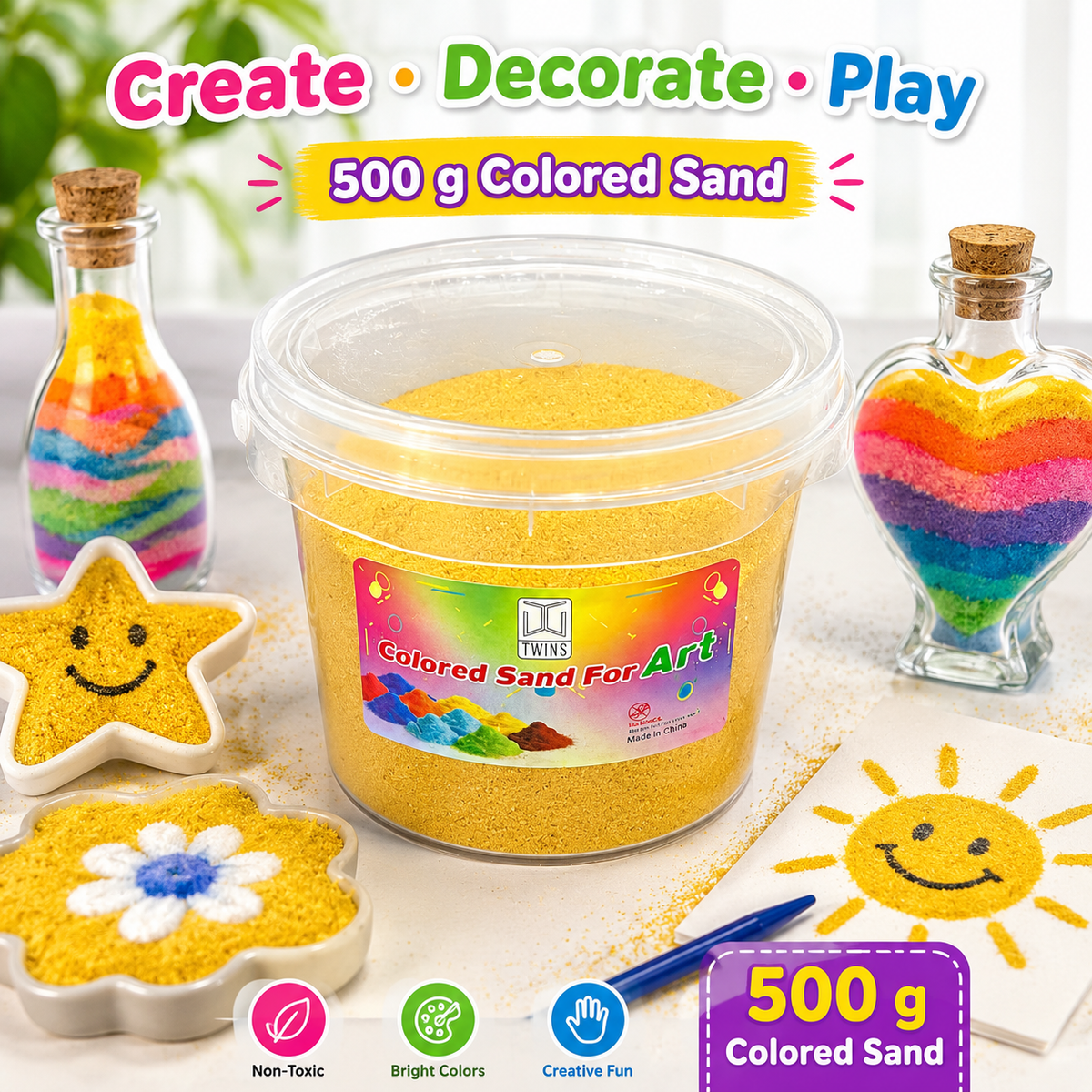 Twins Colored Sand 500g Yellow || رمل ملون توينز 500 جرام اصفر