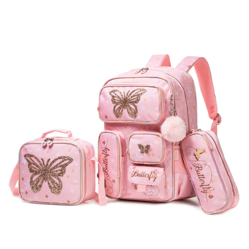 17"  Backpack 3PCS Butterfly TWINS || شنطة ظهر 17 انش 3 قطع فراشة توينز