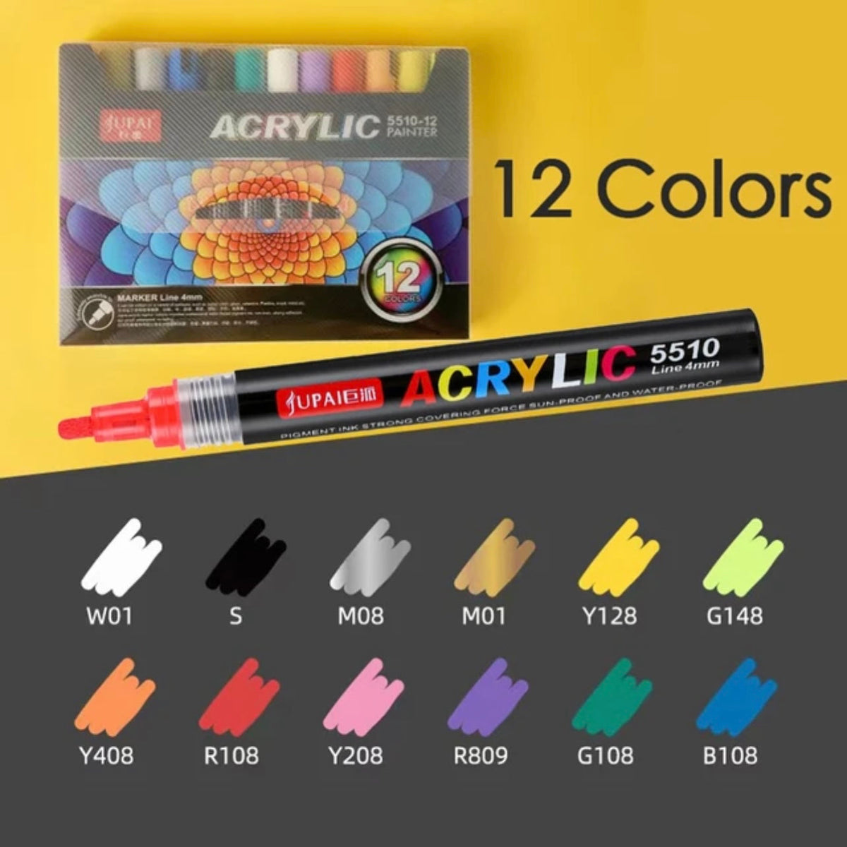 Jubai Acrylic Marker Line 4mm 12 color || أقلام ماركر أكريليك 4 مم 12 لون