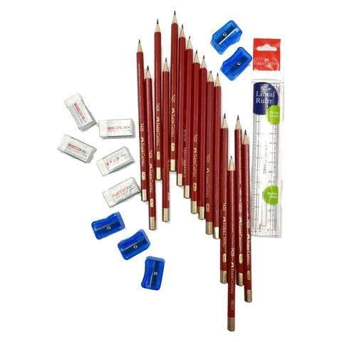 Faber Castell Write On Kit Pencil, Lineal Ruler, Eraser And Sharpener 26 PCS