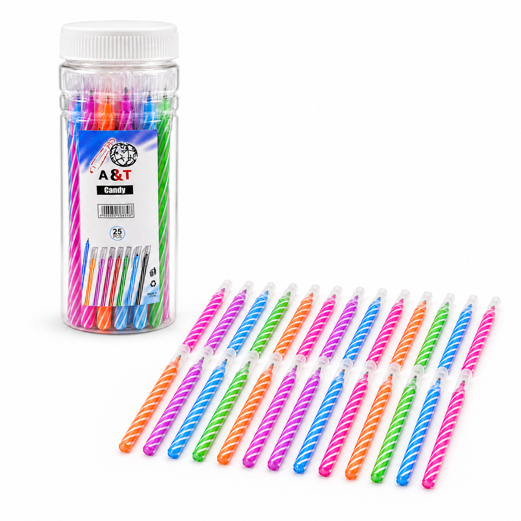 A&T Pen Pack Candy 25 Pcs || عبوة أقلام حبر "كاندي" من A&T، 25 حبة