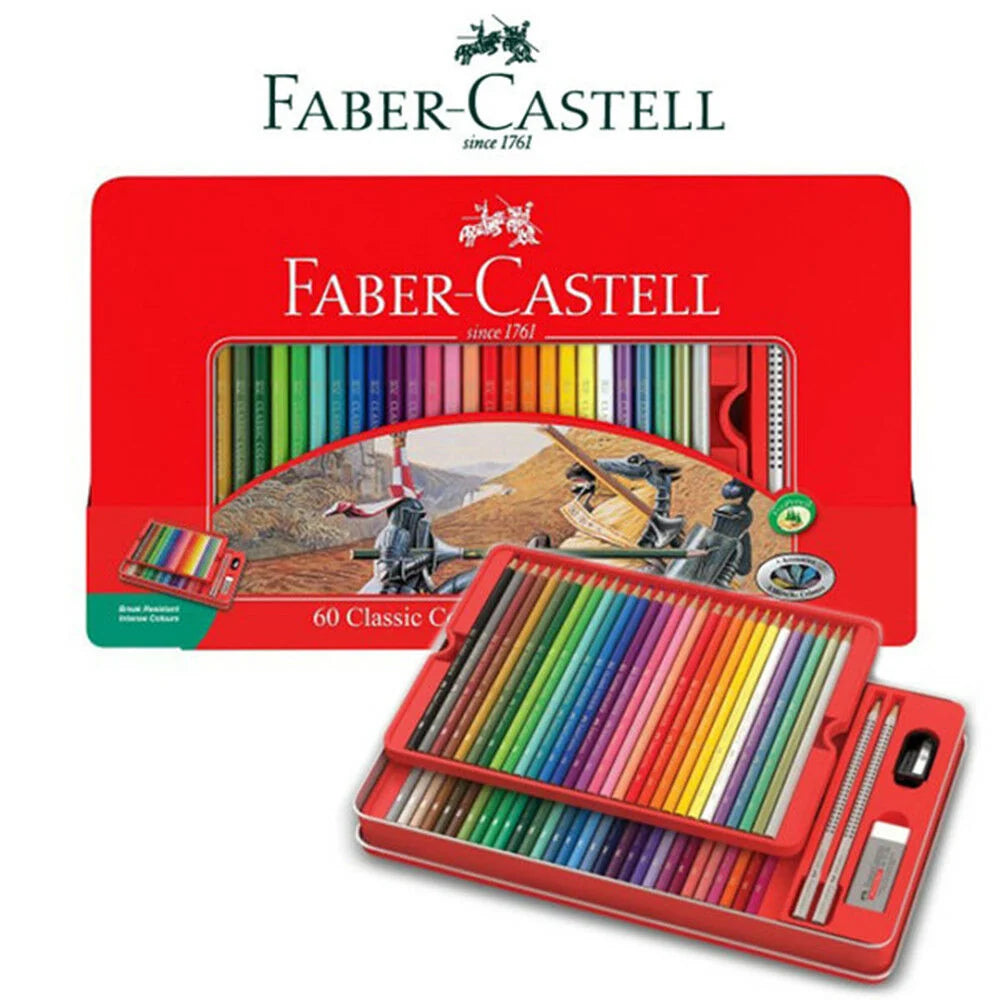 Faber Castell 60 Classic Color Pencils Metal Tin Case Box