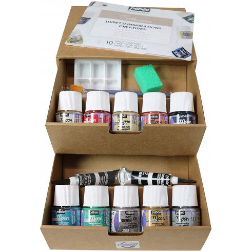Pebeo Fantasy Moon Collection Box 10 Colors || مجموعة ألوان فانتازيا مون من بيبيو 10 ألوان مع الأدوات