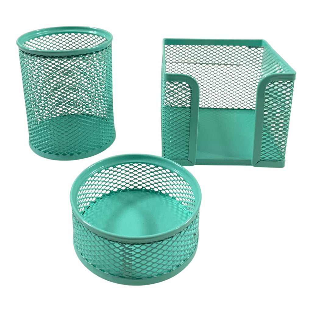 طقم مكتب شبك ٣ قطع لون أخضر منت || Mint Green Mesh Desktop Set 3 Pcs