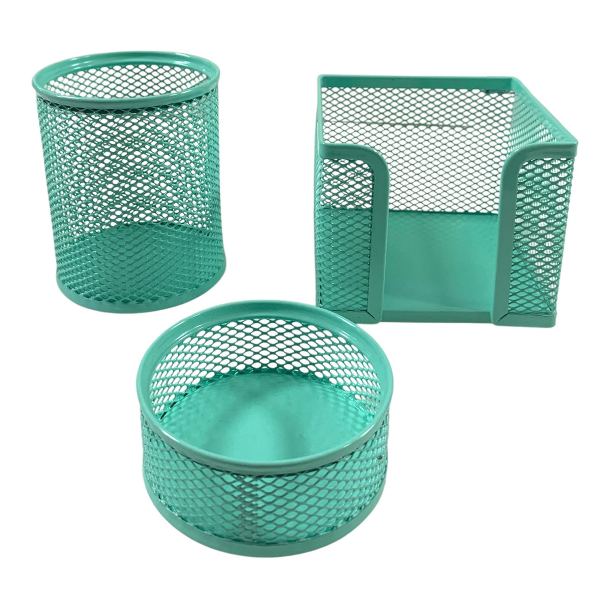 طقم مكتب شبك ٣ قطع لون أخضر منت || Mint Green Mesh Desktop Set 3 Pcs