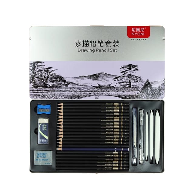 NYONI 30 pc art charcoal sketch pen set || طقم أقلام فحم ورسم سكتش من نيوني 30 قطعة