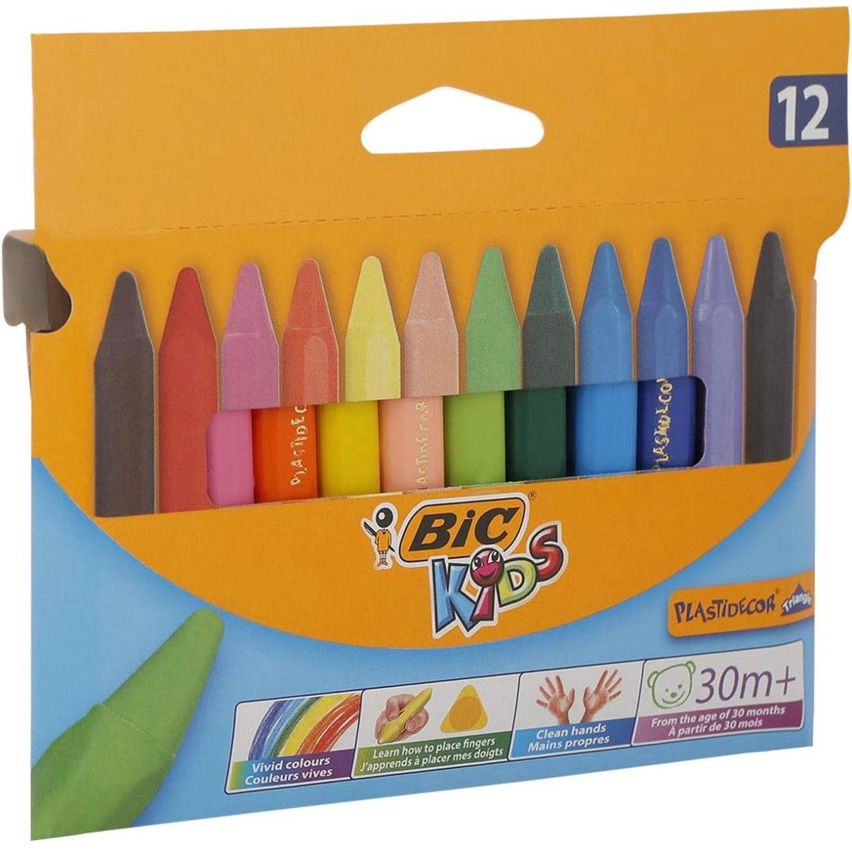 أقلام تلوين بلاستيكية من بيك كيدز، 12 لوناً || BIC Kids PLASTIDECOR Crayons 12 Colors
