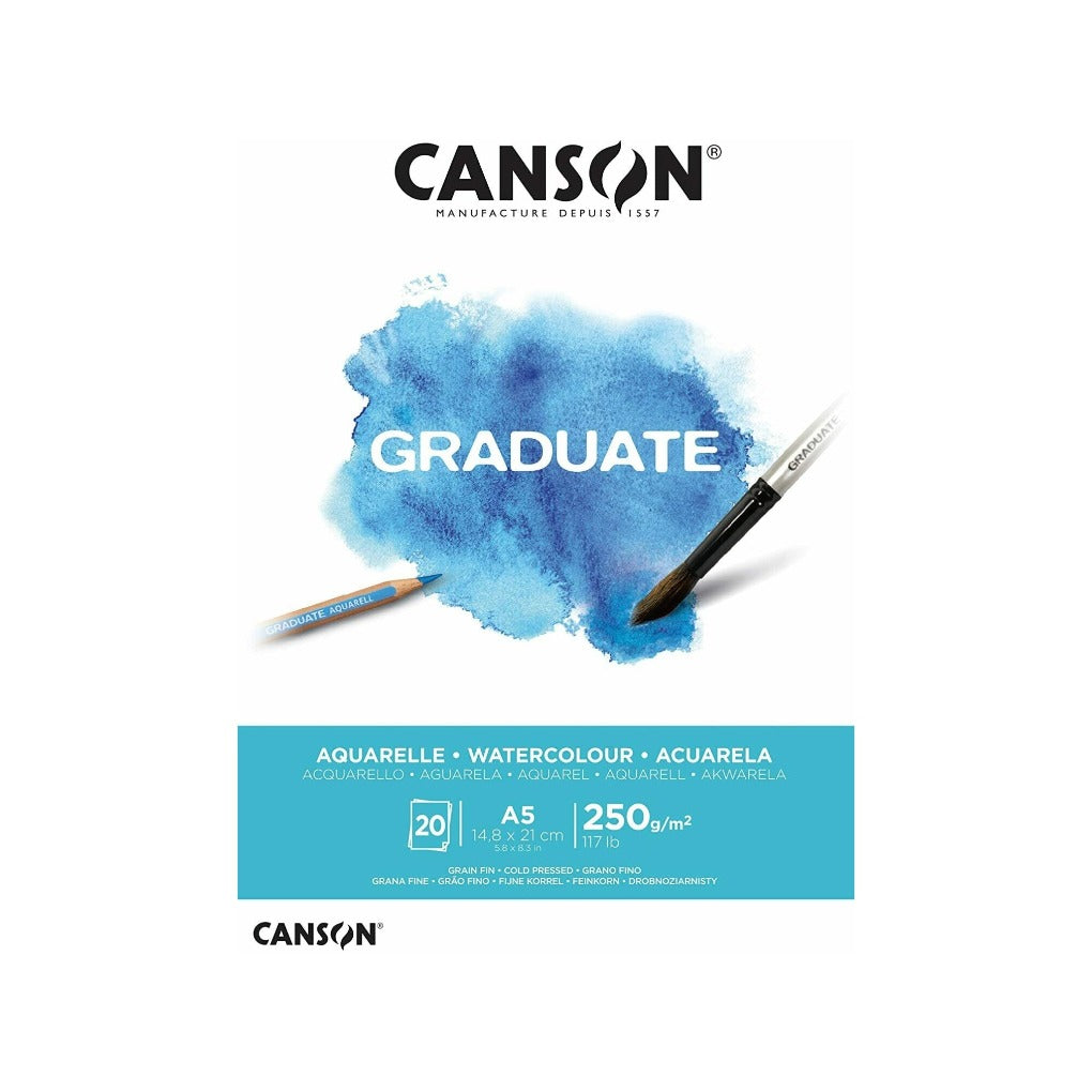 Canson Graduate Aquarelle 250 Gm A5 || كراسة رسم كانسون جراديويت للألوان المائية 250 جم، مقاس A5