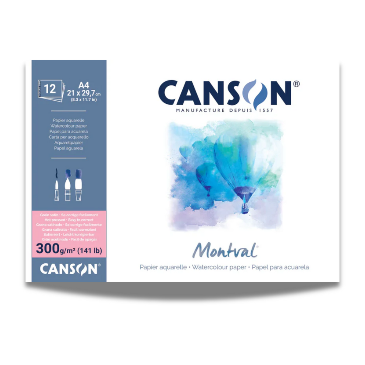 Canson Montval A4 300gsm Hot Pressed Natural White - 12 Sheets || بلوك كانسون مونتفال A4 300 جم مضغوط ساخن أبيض طبيعي - 12 ورقة