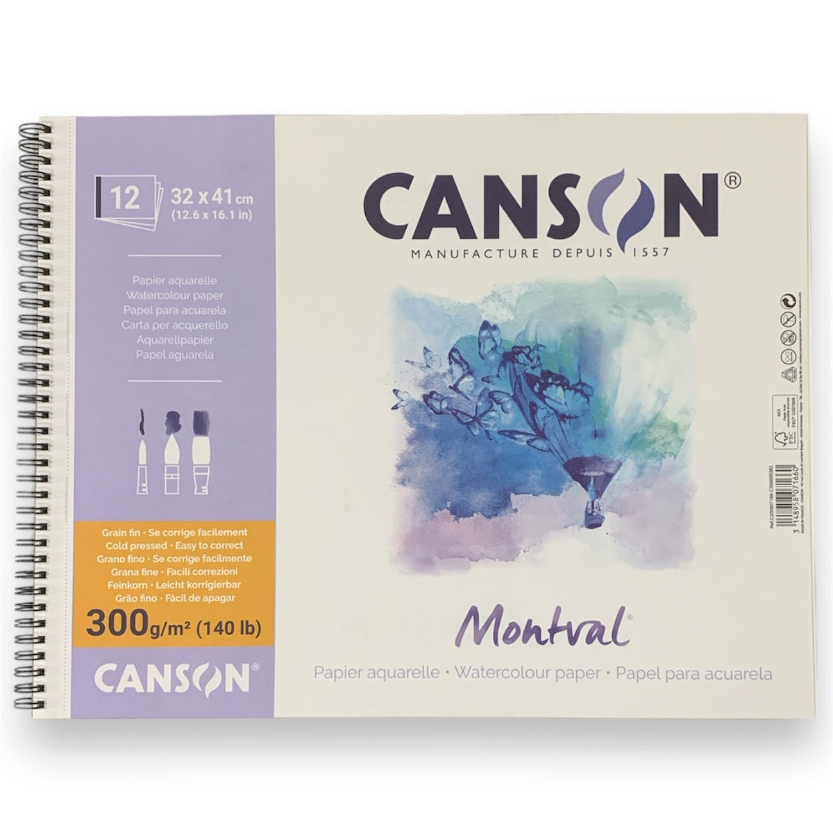 Canson Montval Watercolor Pad 32×41 cm 300gsm Natural White - 12 Sheets || بلوك كانسون مونتفال ألوان مائية 32×41 سم 300 جم أبيض طبيعي - 12 ورقة