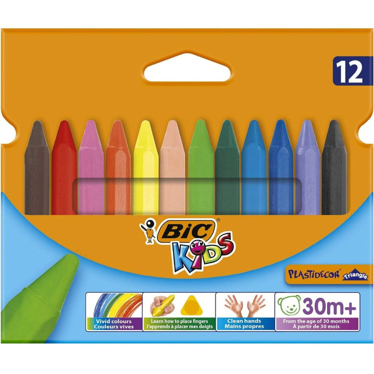 أقلام تلوين بلاستيكية من بيك كيدز، 12 لوناً || BIC Kids PLASTIDECOR Crayons 12 Colors