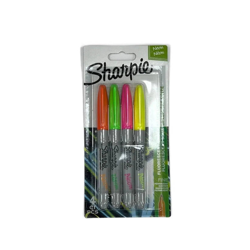 Sharpie Neon Permanent Markers, Fine Point, Assorted 4 Colors