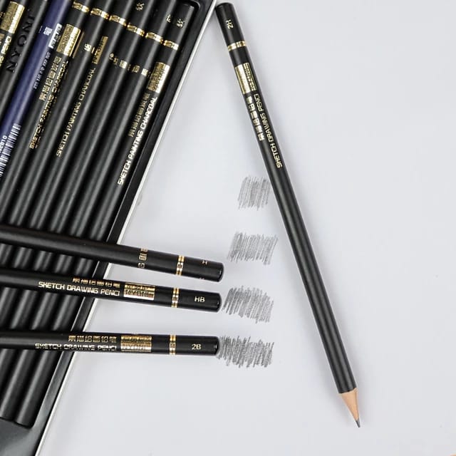 NYONI 30 pc art charcoal sketch pen set || طقم أقلام فحم ورسم سكتش من نيوني 30 قطعة