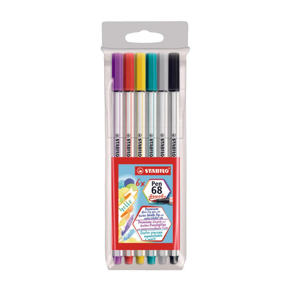 مجموعة أقلام تلوين ستابيلو برأس فرشاة، 6 ألوان || Stabilo Brush Marker 6 Color Set