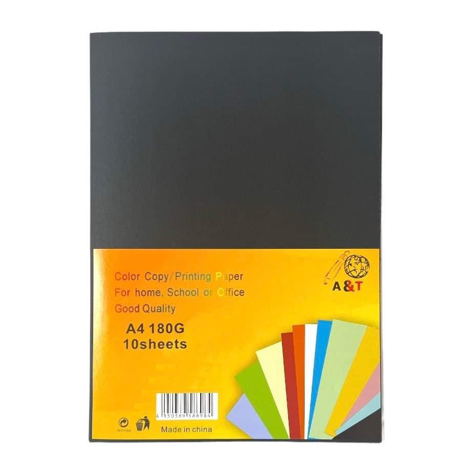 A&T Printing Paper Black Color 180 gsm A4 Size 10 pcs || ورق طباعة A&T لون أسود 180 جرام مقاس A4 عدد 10 ورقات