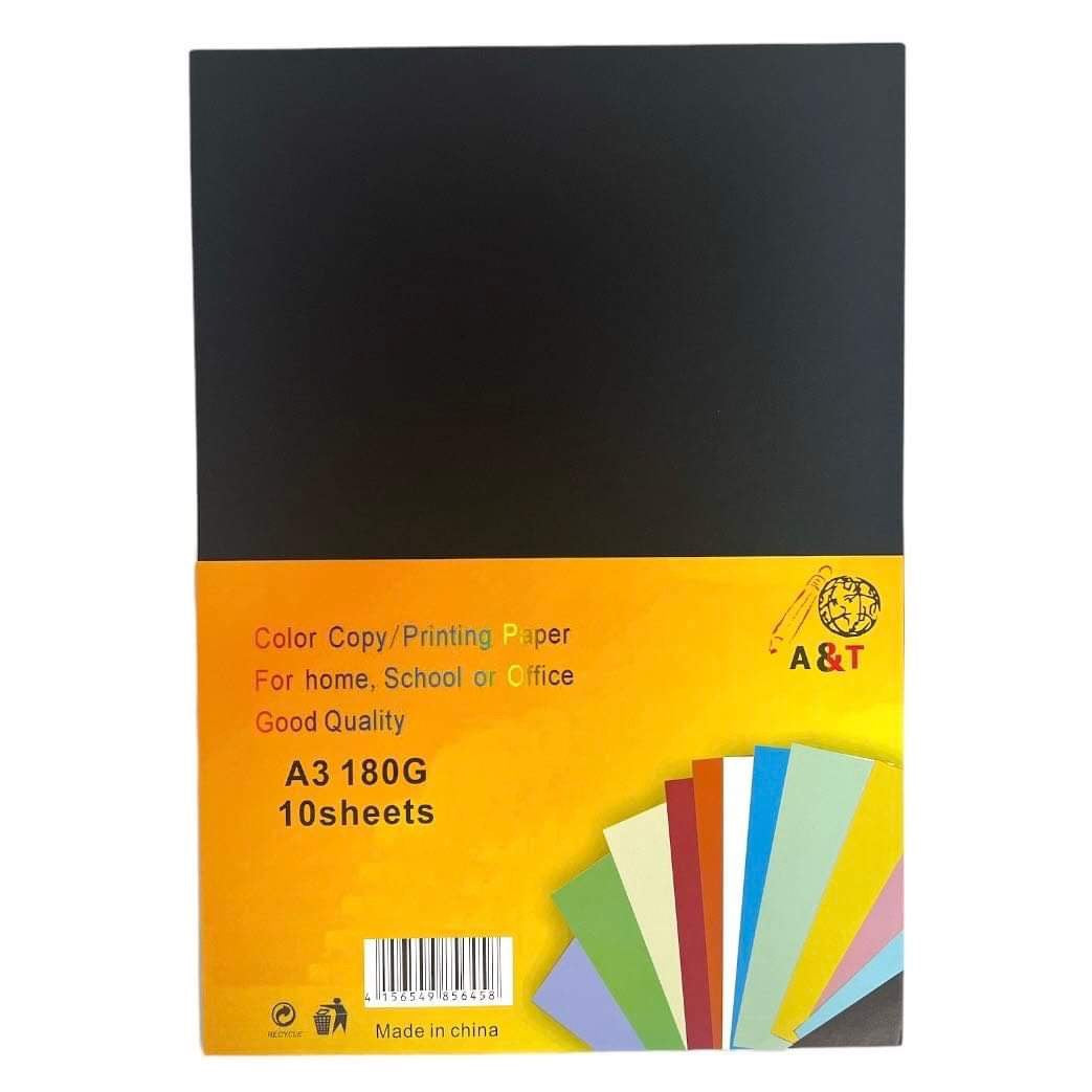 A&T Printing Paper Black Color 180 gsm A3 Size 10 pcs || ورق مقوى A&T لون أسود مقاس A3 وزن 180 جرام عدد 10 ورقات