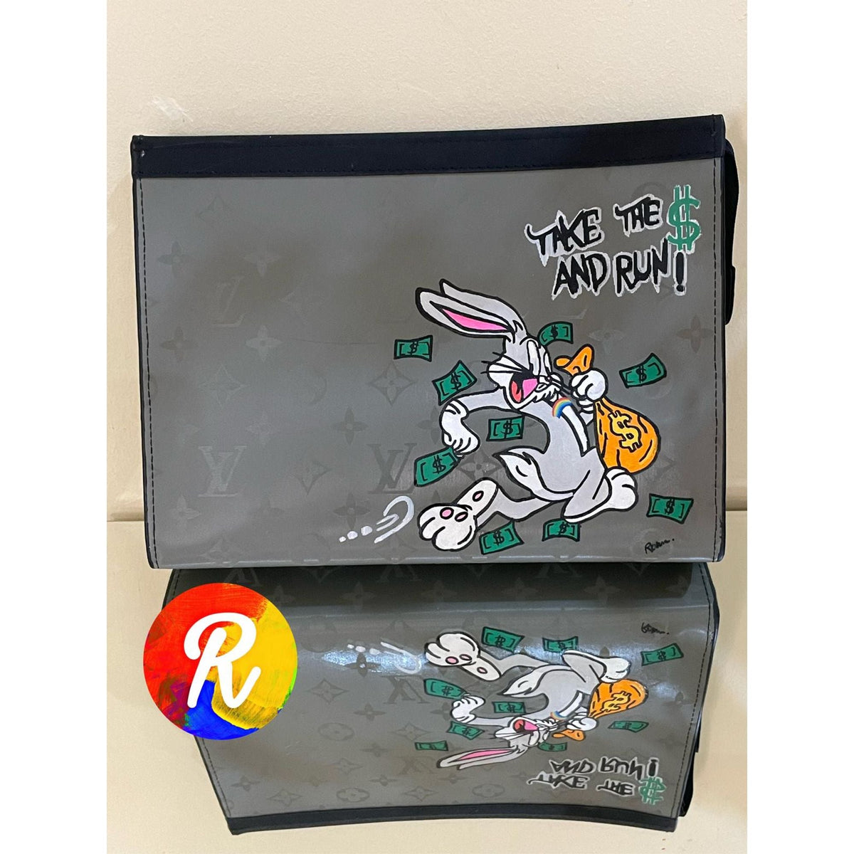 Brown LV Bag with Bugs Bunny Take The $ And Run Design || جنطة LV بنية برسمة بقز Take The $ And Run