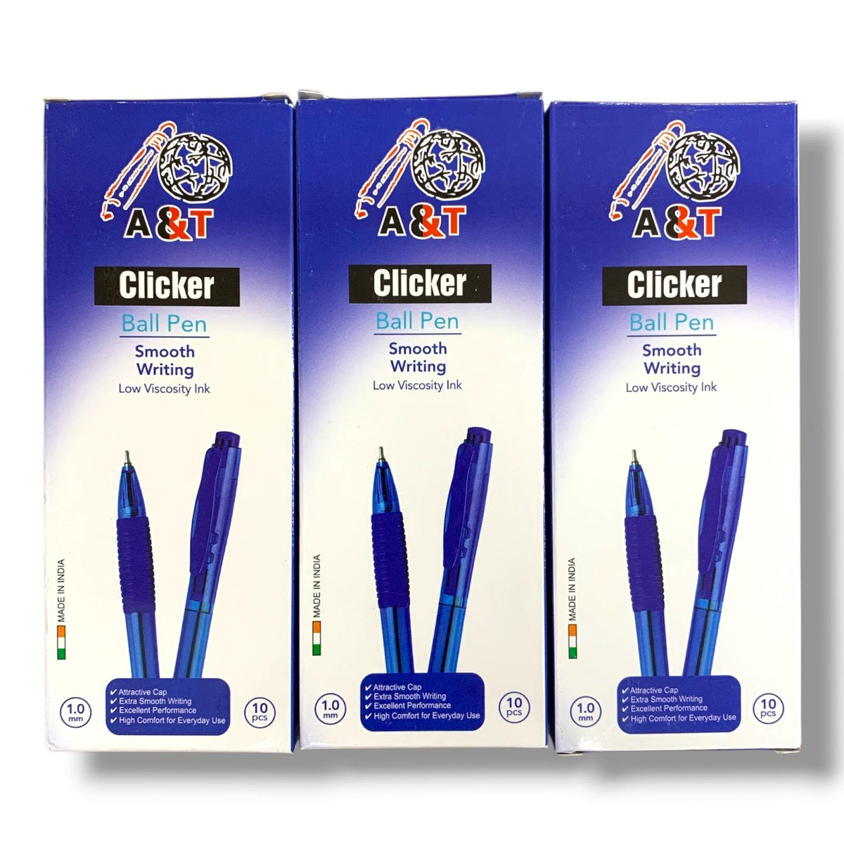 A&T Blue Pens Package 2+1 Clicker || مجموعة اقلام حبر ازرق اي اند تي كليكر 2+1