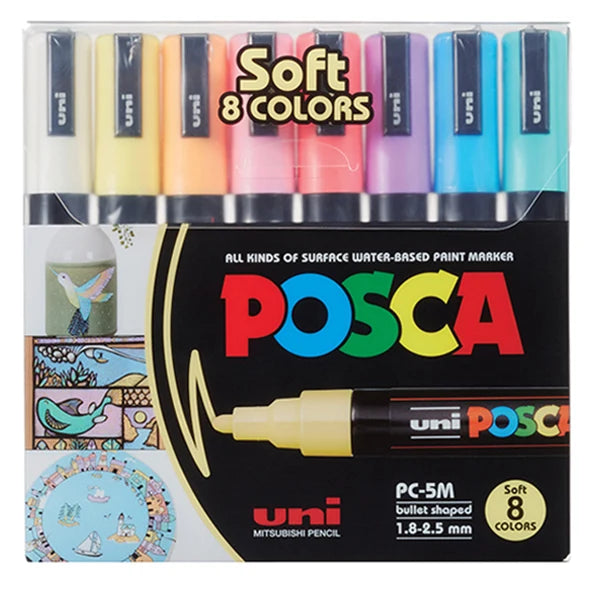 أقلام بوسكا (Posca) ذات الألوان الهادئة، مقاس PC-5M، عدد 8 ألوان