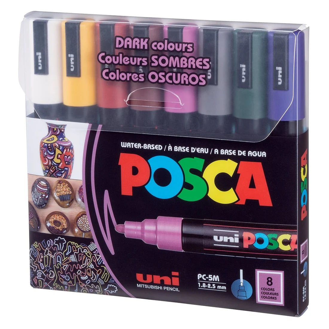 Posca Marker Set of 8 Dark Colors, 1.8-2.5mm Medium Tip