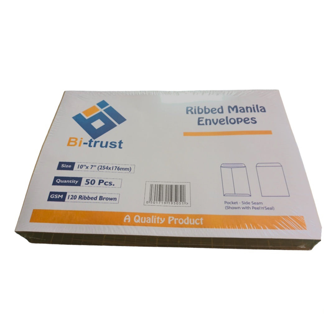 Bi Trust Ribbed Manilla Brown Envelopes 10*7” 50 pc Pack || اظرف سادة لون بني مقاس ١٠*٧ انش باكيت ٥٠ حبة