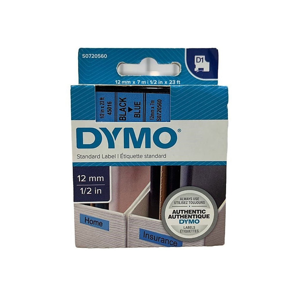 أشرطة لاصقة DYMO لماكينة الملصقات 1/2 إنش، كتابة سوداء على خلفية زرقاء