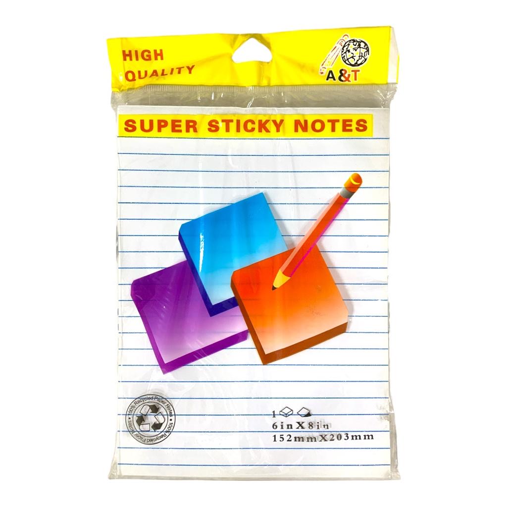 A&T White Lined Super Sticky Notes 6x8 || ورق ملاحظات لاصق فائق من A&T، مسطر، مقاس 6×8