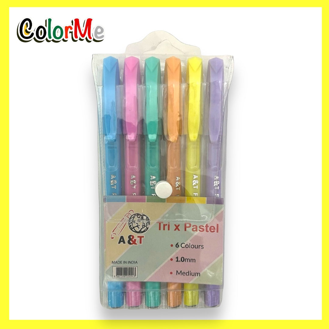 أقلام تلوين باستيل تراي إكس من إيه آند تي، ٦ ألوان || A&T Color Me Tri X Pastel Pens 6 Colors
