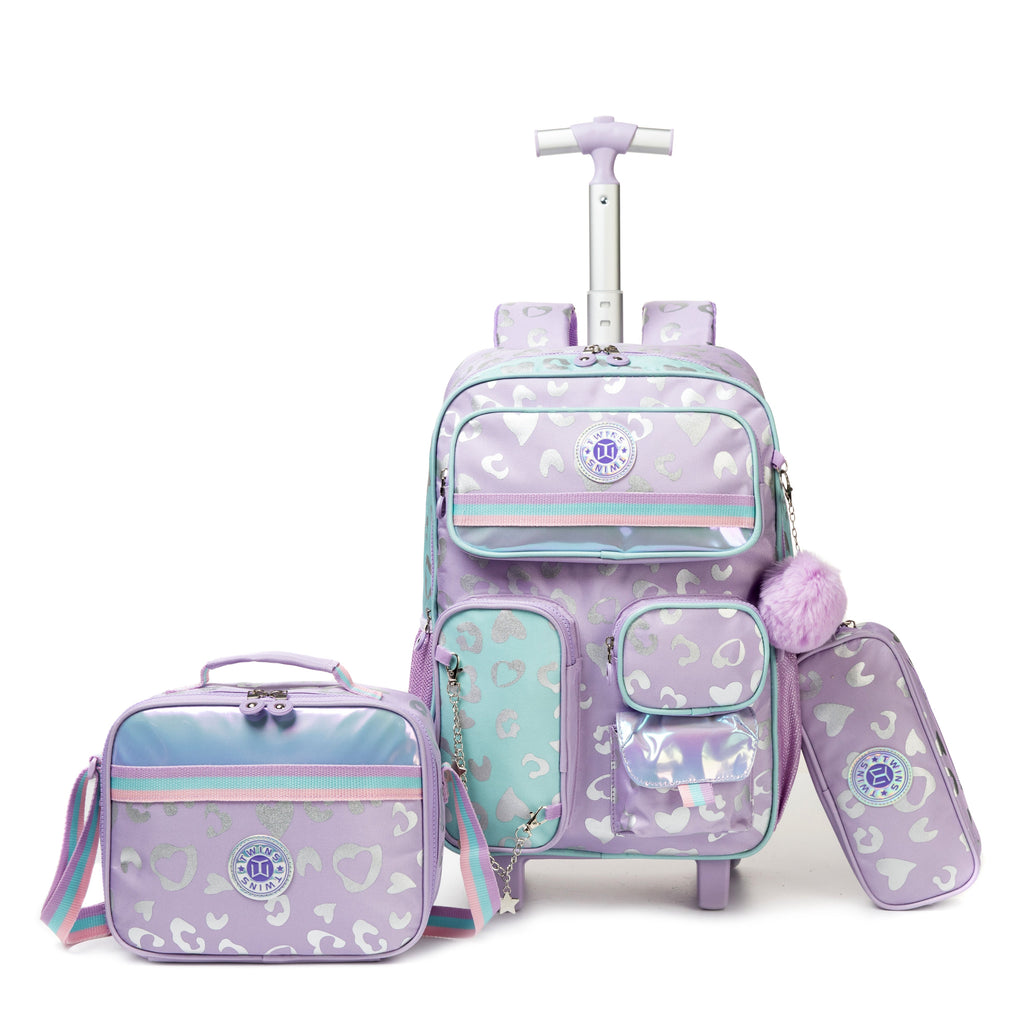17" Trolley Backpack 3PCS HEARTS TWINS || حقيبة ظهر بعجلات 17 بوصة، 3 قطع، تصميم قلوب توينز