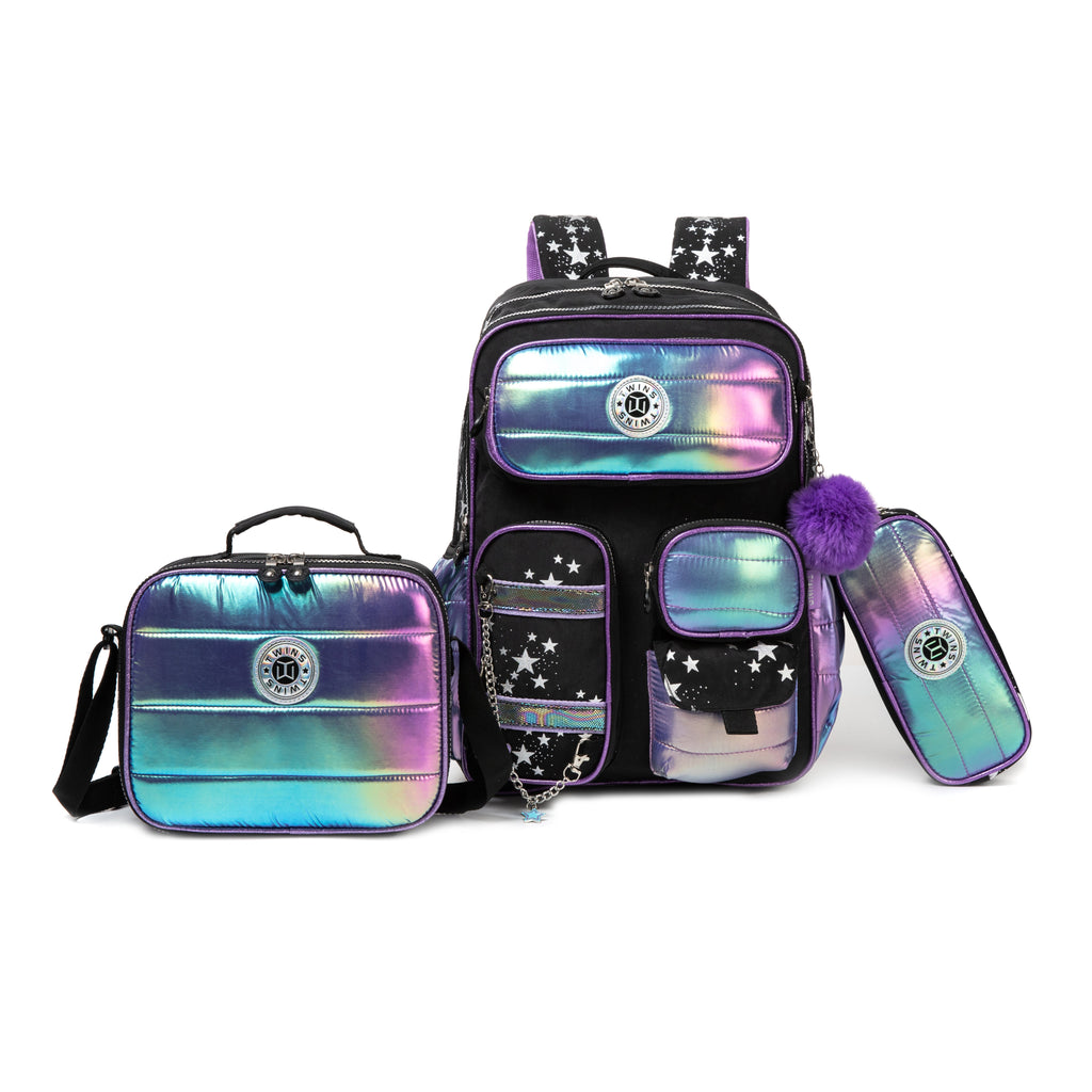 17"  Backpack  3PCS METALIC TWINS || شنطة ظهر 17 انش 3 قطع ميتاليك توينز