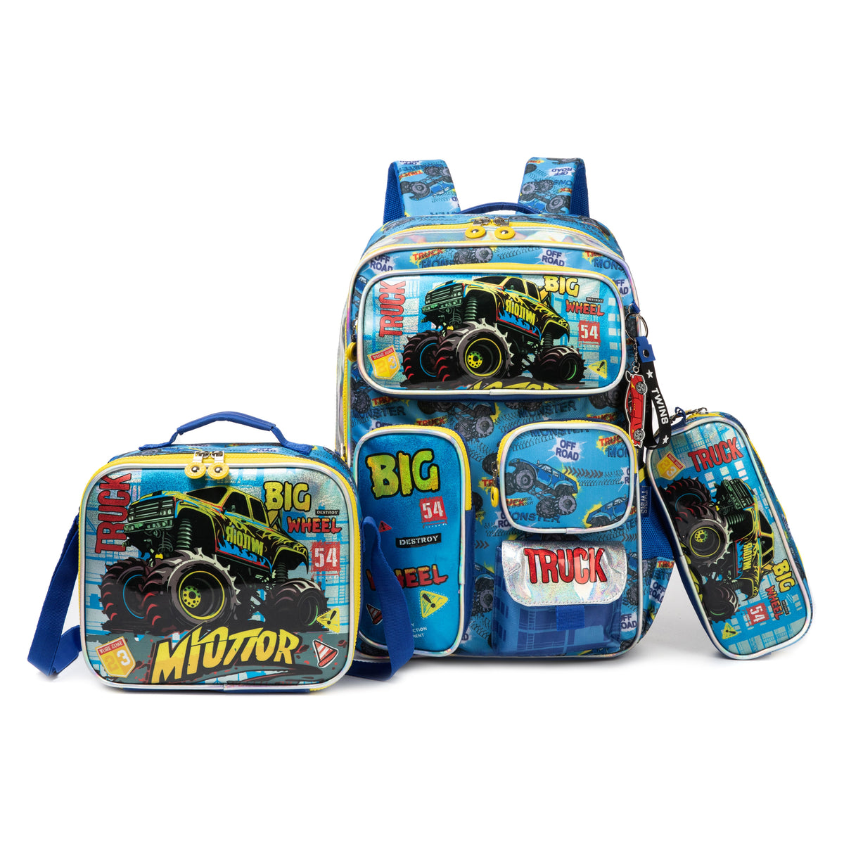 17" Backpack 3PCS Big Truck TWINS || شنطة ظهر 17 انش 3 قطع بيج ترك توينز