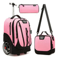 18“ Big wheel Trolley Backpack 3PCS Pink || شنطة ترولي 18انش عجل كبير 3 قطع وردي توينز