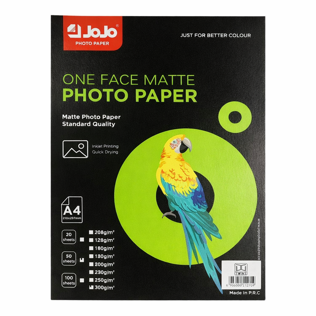 Jojo One Face Matte Photo Paper 50 Sheets A4 Size 300 gsm || ورق جوجو مطفي وجه واحد ٥٠ ورقة حجم اي فور سماكة ٣٠٠ جرام