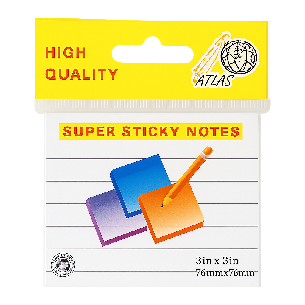 A&T White Lined Super Sticky Notes 3x3 || ورق ملاحظات لاصق من A&T، مخطط، أبيض، 3×3