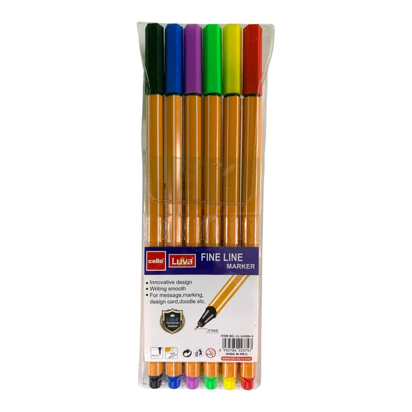 Cello Fineliner Pen Marker 6 Colors