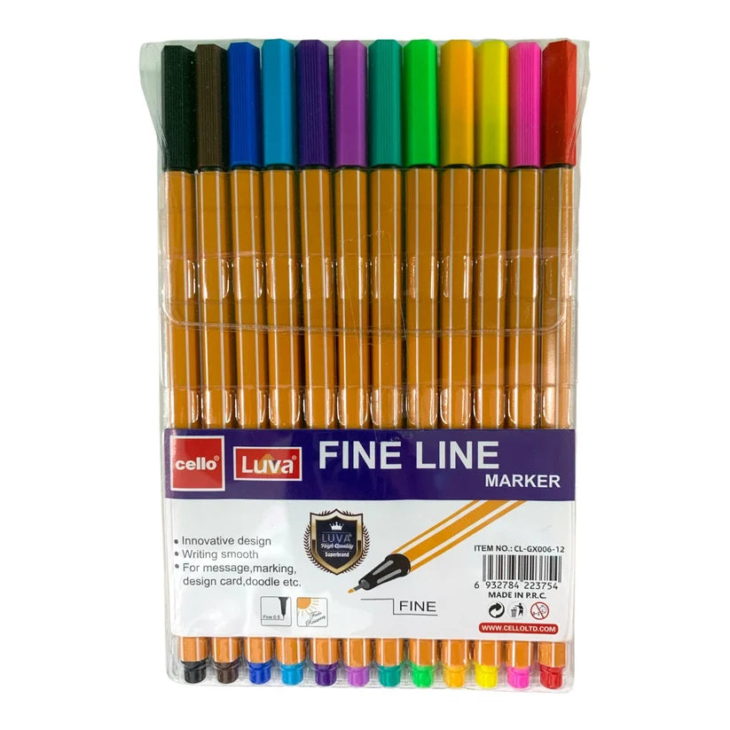 Cello Fineliner Pen Marker 12 Colors