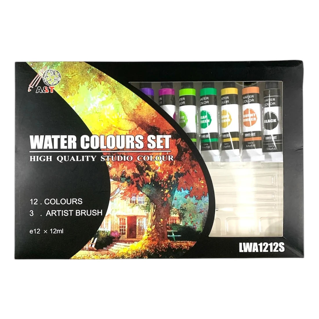 A&T Water Color Set 12 Colors with Brushes and Pallete