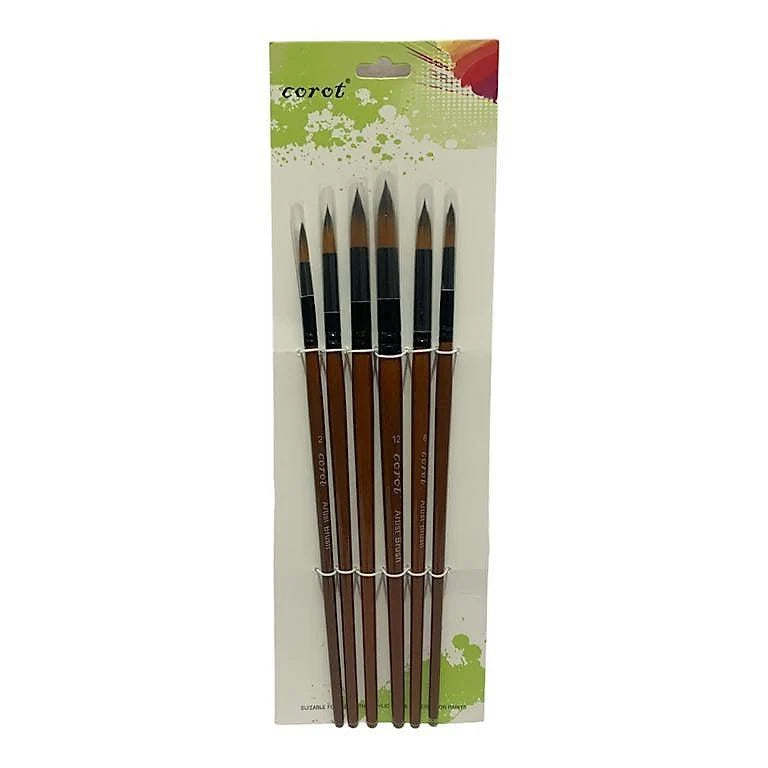 Corot Artist Brush 6 Pcs Brown Color Round Tip