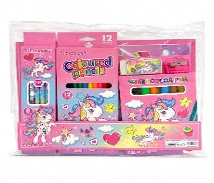 Kids Stationery Set in Clear File - Medium - Pink || طقم قرطاسية أطفال ملف شفاف وسط - وردي