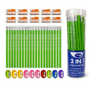 Stationery Set - 40 Pieces, Clear Drum - Green || طقم قرطاسية 40 قطعة درام شفاف - أخضر