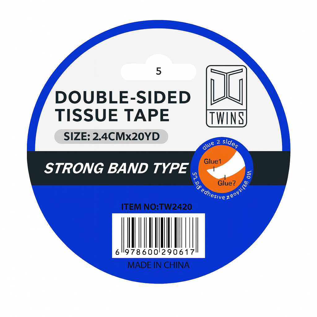 A&T Twins Double Sided Tissue Tape 2.4 cm Medium || شريط لاصق ذو وجهين من A&T Twins، مقاس وسط 2.4 سم