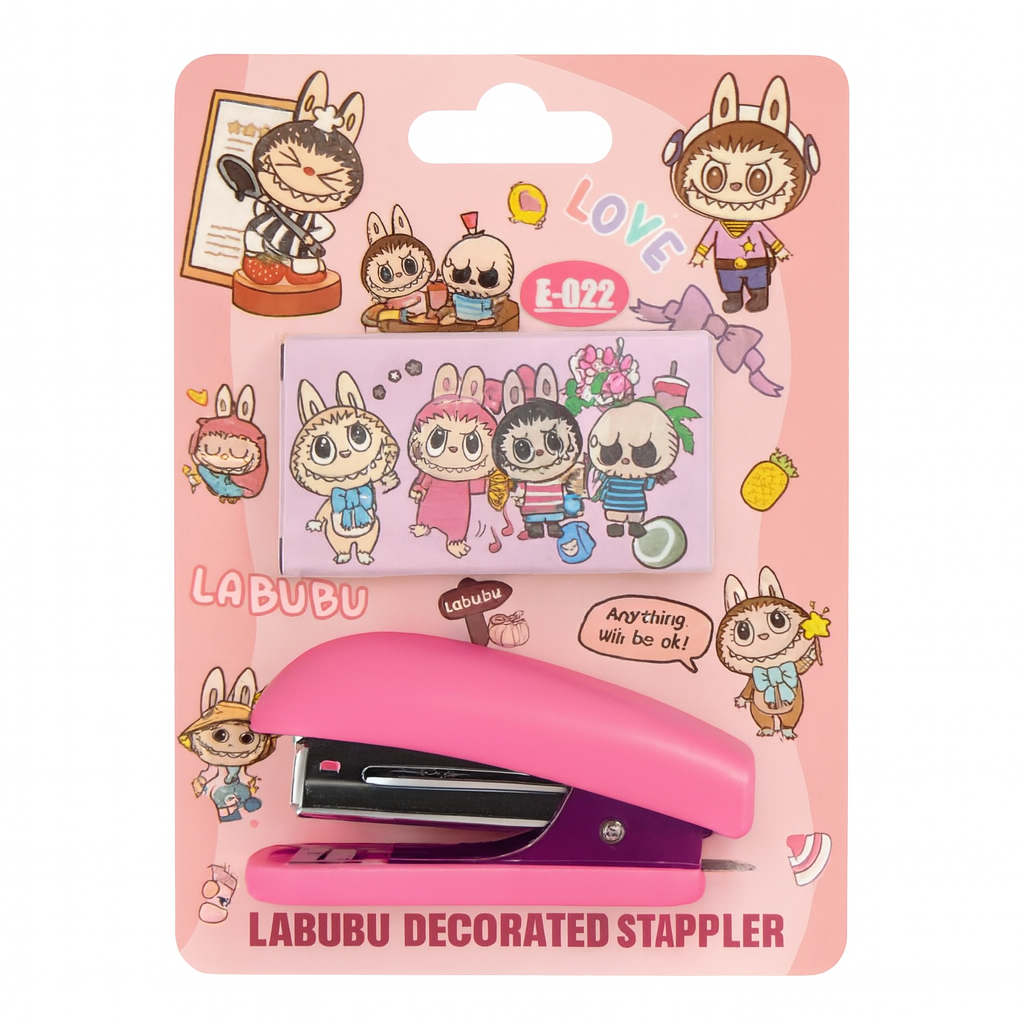طقم دباسة لابوبو باللون الوردي || Pink Labubu Stapler Set