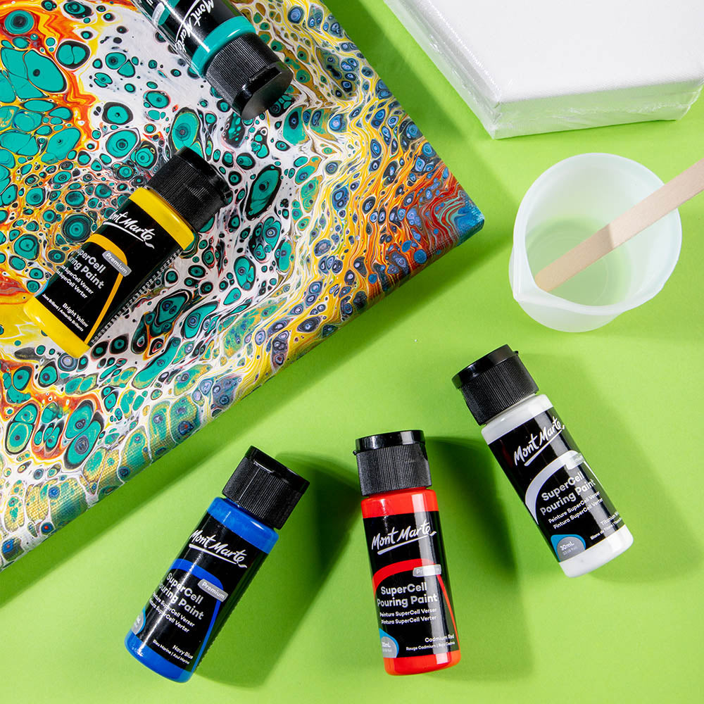 Mont Marte Premium SuperCell Pouring Paint Kit - 23 Piece Ready-to-Pour Art || مجموعة الوان اكريليك سكب مونت مارت ٢٣ قطعة