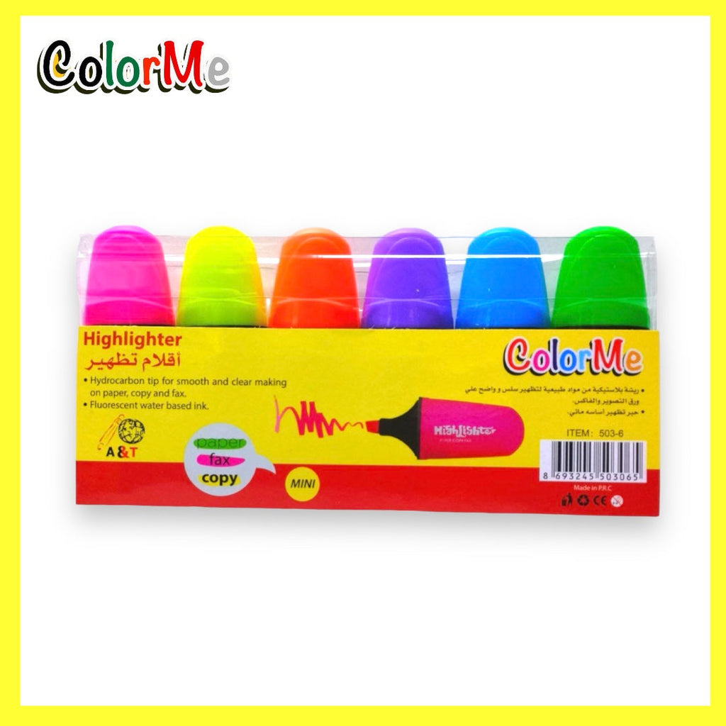 أقلام تحديد فسفورية صغيرة من A&T، 6 ألوان || A&T Color Me Mini Highlighters 6 Colors