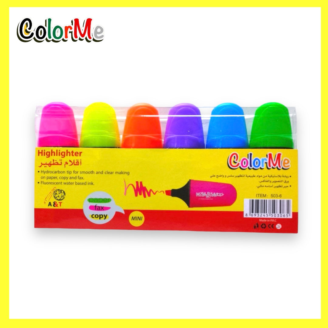 أقلام تحديد فسفورية صغيرة من A&T، 6 ألوان || A&T Color Me Mini Highlighters 6 Colors